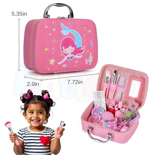 Image of Kidology Kids Makeup Kit for Girl, Unicorn Toys for Girl Real Washable Makeup Girls Princess Play Make Up Toys, Makeup Set for Age 3+ Year Old Christmas & Birthday Gift (Mermaid Suit Case Makeup Set)