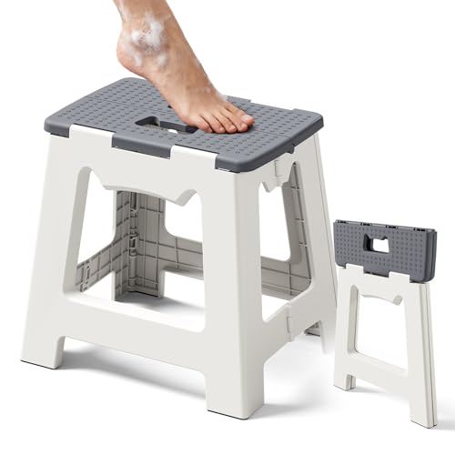 Foldable Shower Stool for Shaving Legs Plastic Foot Rest Stools to Shave Leg Folding Small Corner Step Seat for Inside Shower Collapsible Bench Chair for Travel/Bathroom Waterproof 13 Height