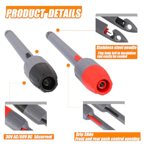 HUAREW Heavy Duty Wire Piercing Probe Insulation Piercing Clip Set with 4mm Push Banana Plug for Multimeter Test Leads Multi Testers Needle Accessories
