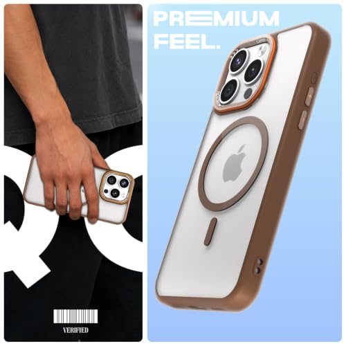 Image of Pikkme Back Cover for iPhone 15 Pro Max | Shockproof | Mag-Safe Compatible | Hard Transparent Back | Premium Raised Camera Protection | Bumper Case (Brown Mag-Safe)