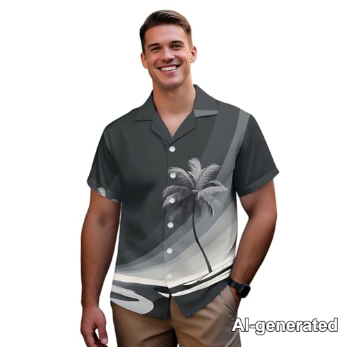 Image of Hawaii Matching Couple Outfits Husband and Wife Clothing Fashionable Mens Casual Shirts Hawaii Dress with Soft Fabric