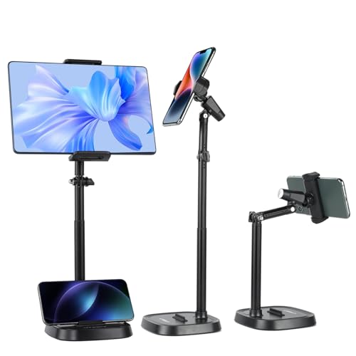 UTEBIT Adjustable Height Tablet Holder, Foldable Mobile Phone Stand Desk With two clips, Anti-slip Base Tablet Stand for IPad Phone 14 13 12 11 Pro Max/Galaxy/Huawei/Xiaomei