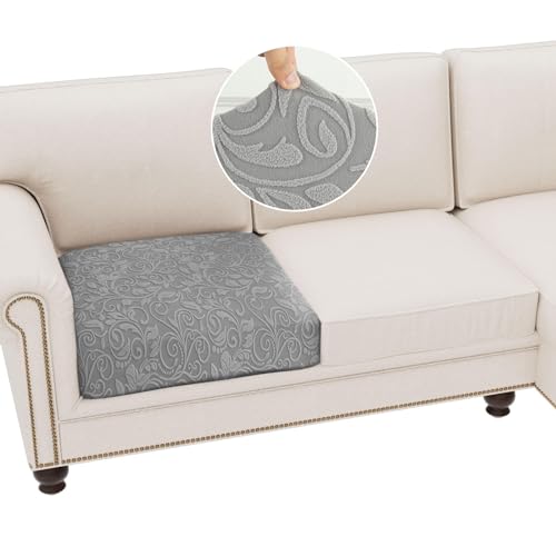 BTTO Stretch Couch Cushion Covers,Sofa Seat Covers Couch Fitted Sheets for Couch, Jacquard Furniture Slipcovers for Kids,Pets(1 Seater,Light Gray)
