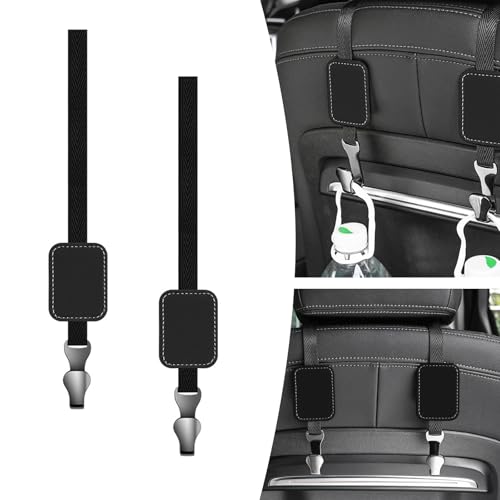 Bookeel 2 PCS Car Seat Headrest Hooks, Seat Back Suede Leather Hook, Auto Multifunctional Hook Hangers Storage Organizer Interior Accessories, Universal for Most Cars Models (Black)