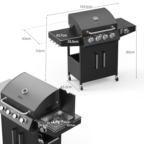 ROVSUN 5 Burner Propane 4+1 Gas BBQ Grill with Side Burner & Enameled Cast Iron Grates - 58000 BTU Barbecue Grill with Wheels, Built-in Temperature Gauge, for Outdoor Backyard Cooking Grilling Patio - Image 8