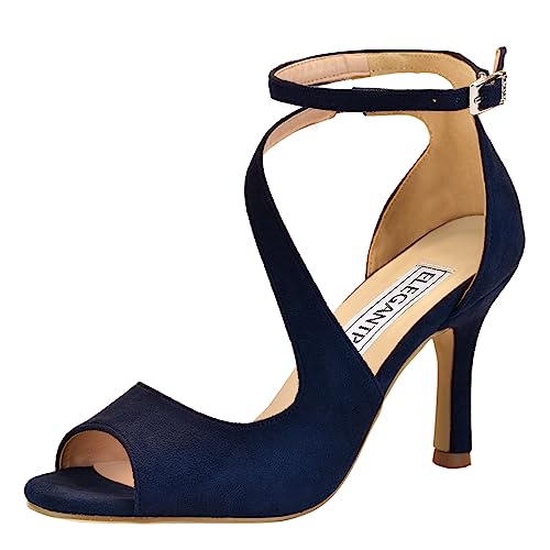 Image of ELEGANTPARK Sandals for Women Peep Toe High Heels Cross Strappy Wedding Evening Dress Shoes Buckle Stain