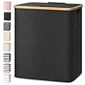 BALEINE Laundry Hamper with Lid, Tall Laundry Baskets with Bamboo Pull Handles, Large Laundry Bin with Internal Support (36 Gal/140L, Black)