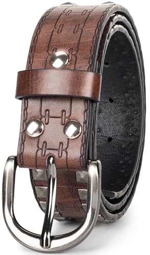 Punk Style Genuine Leather Belts Double Grommet Belt with Chain for Jeans Dresses3