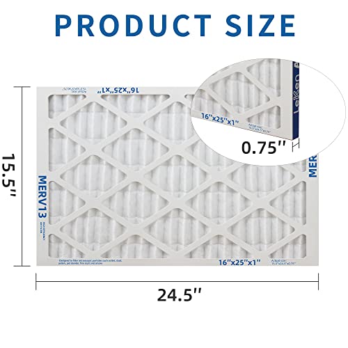Leken 16X25X1 Merv 13 Ac Furnace F Ilter 6 Pack，Electrostatic Pleated Air Conditioner Hvac Ac Furnace F Ilter ，Applicable To Families With Pets（Actual Size：15.5"X24.5"X0.75"） #TOP2