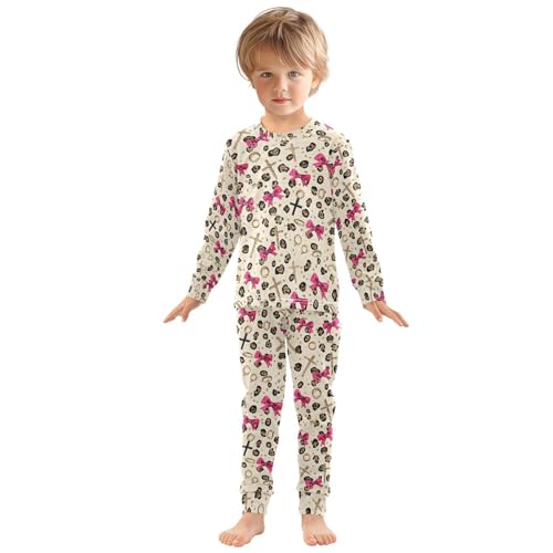 ALAZA Brown Leopard Print Bow Pajamas Long Sleeve Sleepwear 2-Piece Pajama Set3