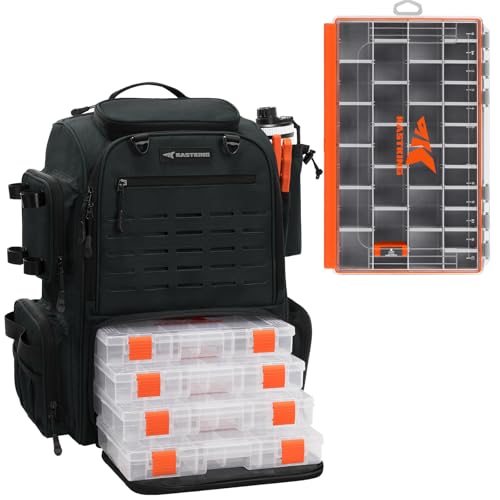 KastKing HyperSeal Waterproof Fishing Tackle Box & Bait Boss Pro Fishing Tackle Backpack with Rod Holders, 4 Tackle Boxes
