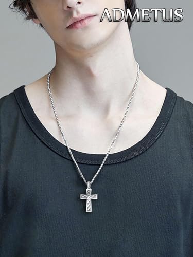 ADMETUS 925 Sterling Silver Cross Pendant Necklace, Protection Jewelry Religious Gifts for Men with 2.5mm 22"+2" Rolo Chain3