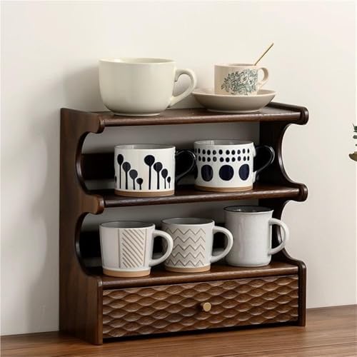 Wood Coffee Cup Holder & Tea Bag Storage with Drawers - Space-Saving Mug Organizer for Living Room, Kitchen, and Dining Area - Stylish Wooden Sideboard Solution