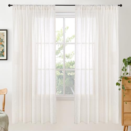 Image of BGment Linen Semi Sheer Curtains 72 Inch Length for Living Room - Rod Pocket Natural Textured Window Drapes Light Filtering for Bedroom Lightweight Rustic, 2 Panels Set, 52 X 72 Inch