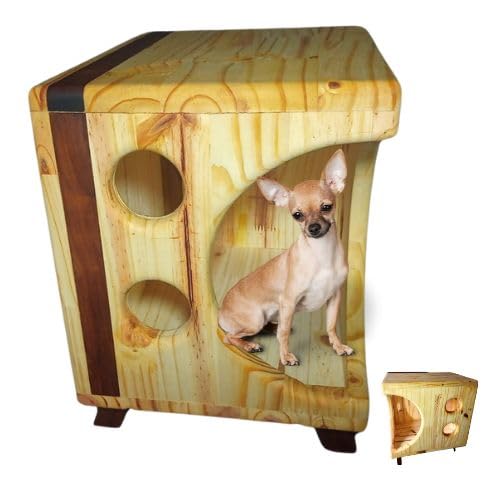 Casinha e Cômoda para Cães/Gatos, Madeira Maciça, Cantos Arredondados