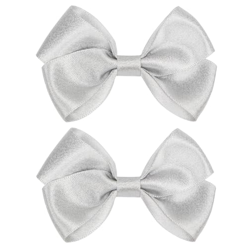 ZOLYCO Tiny 3 Inch Glitter Hair Bows Clips - Lined Boutique Alligator Hairpin for Baby Girls, Toddlers, and Little Teens - Kids Barrettes Set of 2 Small Stylish (Sliver)