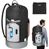 BALEINE 120L Laundry Bag Backpack, 900D Oxford Fabric Large Travel Laundry Bags with Shoulder Straps and 2 Mesh Pockets for College Dorm, Apartment, Laundromat (Black, 120L)