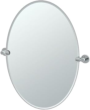 Gatco 4689 Channel Frameless Oval Mirror, 26.5 Inch, Chrome/Wall Mount Frameless Beveled Tilting Oval Bathroom Vanity Mirror with Chrome Brackets