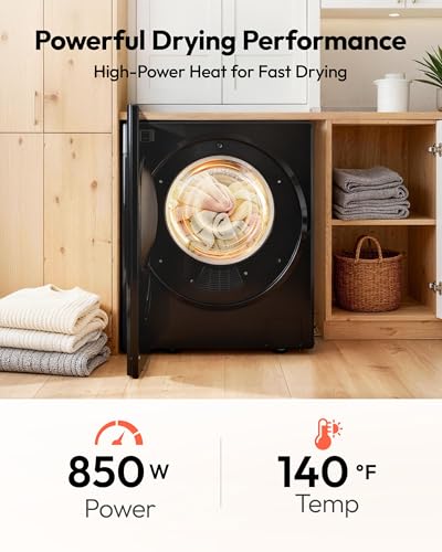 Image of EUHOMY 1.5 Cu.ft Portable Dryer with 4 Drying Programs, 5.5lbs Clothes Capacity, Mirror Finish & LCD Panel, 850W Portable Clothes Dryer for Apartment, Dorm & RV, Black