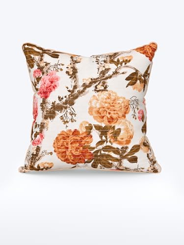 Image of Pure Cotton Quilted Cushion Cover 16x16 Inch | Anokhi Print Decorative Throw Pillow Cover | Soft Cotton Sofa Cushion Cover with Hidden Zipper | Living Room Bedroom Home Decor