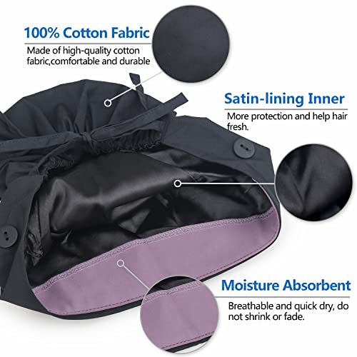 Image of QBA Adjustable Working Cap with Button, Satin-Lined Hat, Cotton Working Hat Sweatband, Elastic Tie Back Hats Unisex