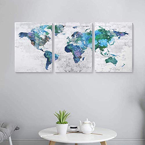 Wall Art For Living Room World Map Prints Pictures Framed Canvas Artwork Wall Decor For Bedroom Office Kitchen Modern Home Decorations Size 12X16 Inch X 3 Panel Ready To Hang World Map Decorations #TOP1