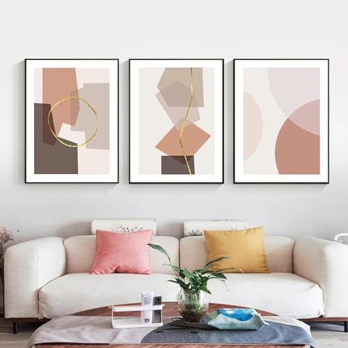 Affiche pour chambre et café décor triptyque géométrique rose abstrait salon moderne - 2