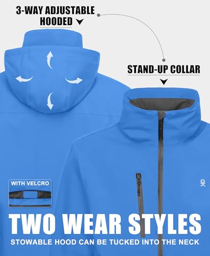 Image of Little Donkey Andy Mens Waterproof Rain Jacket Lightweight Windbreaker Hooded Jacket Packable Raincoat for Outdoor Hiking
