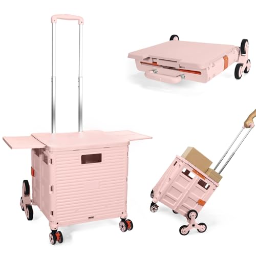 Faltbarer Einkaufstrolley, Zusammenklappbarer Tragbarer Nutzwagen mit Treppensteig-Rädern, Kompakte Tragetasche mit Magnetischem Deckel, Rollende Kiste mit Ausziehbarem Griff, Robuster 80 kg-Rosa Faltbarer Einkaufstrolley, Zusammenklappbarer Tragbarer Nutzwagen mit Treppensteig-Rädern, Kompakte Tragetasche mit Magnetischem Deckel, Rollende Kiste mit Ausziehbarem Griff, Robuster 80 kg-Rosa