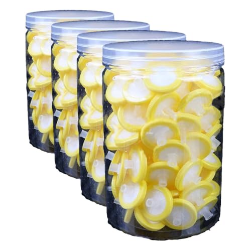 Image of 100 Count Syringe Filter, PES Hydrofilic Membrane 25mm Diameter 0.22um Pore Size, Syringe Lab Filters, Non Sterile Filtration (Yellow) (Pack of 4)
