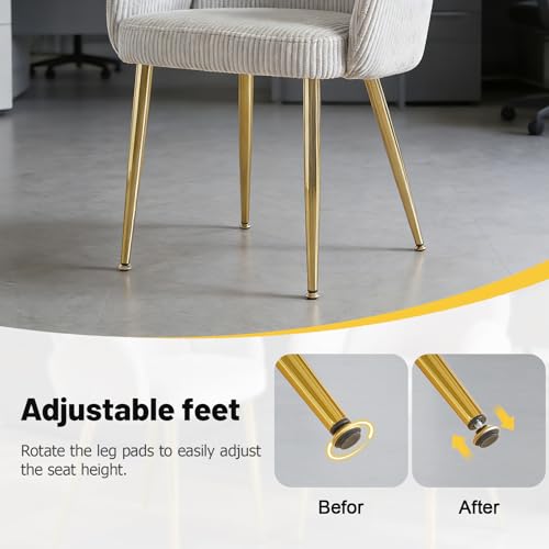 Image of Eifizek Home Office Chair, Modern Corduroy Upholstered Vanity Desk Chair with Gold Legs for Girls Women, Ergonomic Padded Backrest for Living Room, Grey