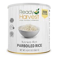 طعام الطوارئ Ready Harvest - أرز أبيض مسلوق | طعام للبقاء على قيد الحياة | مواد أساسية في المخزن | علبة رقم 10 | مدة صلاحية 30 عامًا | 4 أرطال | علب مملوءة حتى الأعلى