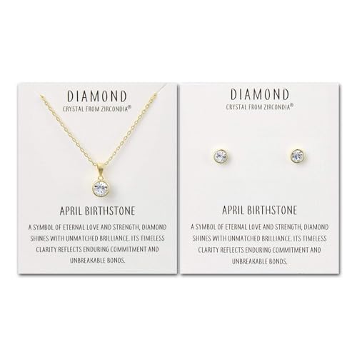 Philip Jones 18k Gold Plated April (Diamond) Birthstone Necklace & Earrings Set Created with Zircondia® Crystals