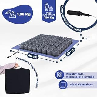 Mobiclinic®, Cuscino D'aria, Antidecubito e Antidecubito, Ideale per Sedie a Rotelle, 40x40x6 cm, Rivestimento Traspirante e Lavabile, Include Pompa e Kit di Riparazione, Q-AIR