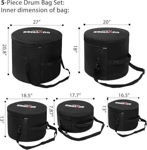 OUUTMEE 5-Piece Drum Bag Set for 12" *13" *14" Tom Snare, 16" Floor Tom, 22" Bass Drum Carrying Cases