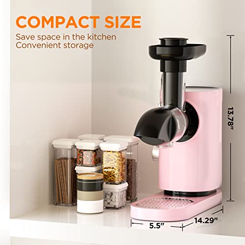 Slow Masticating Juicer, Aaobosi Juicer Machines With Quiet Motor/Reverse Function/Easy To Clean Brush - Delicate Crushing Without Filtering - Cold Press Juicer For Fruit And Vegetable, Pink #TOP6