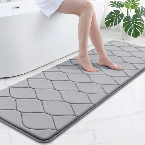 Image of Smiry Memory Foam Bath Mat 70x24, Ultra Soft Absorbent Bathroom Rugs | Grey, Plush Quick Dry and Machine Washable Cushion Bath Mats for Bathroom, Shower, Tub & Home Decor