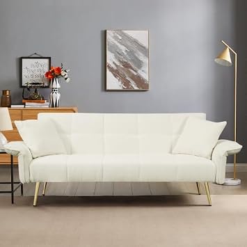 71 Futon Couch Bed, Convertible Double Sofa Bed,Modern Loveseat Sleeper, 3 Seater,2 Pillow, Convertible Folding Love Seat Daybed for Small Spaces, Office, Bedroom,Apartment Beige
