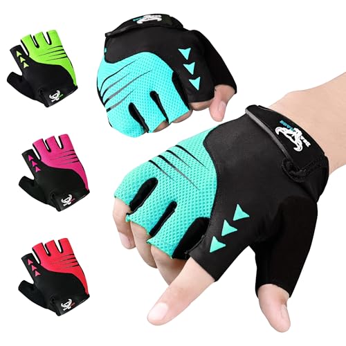 Amazon BEAST RAGE Half Finger Cycling Gloves for Men & Women – Padded, Breathable, Anti-Slip Fingerless Bike Gloves, Shock-Absorbing MTB Road Bicycle Gloves for Summer Riding & Fitness (AQUA, L) #ad