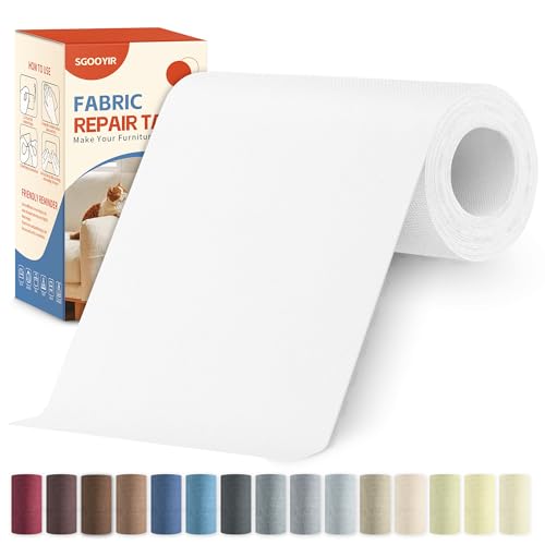 Tissu Autocollant Reparation Blanc, 10x200cm Patch de Réparation pour Tissu de Lin, Kit de Réparation des Patch Autocollant pour Meubles, Siege Auto,...