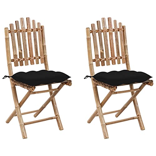 HETFTJN Bamboo Folding Patio Chairs 2 Pack with Black Cushions,