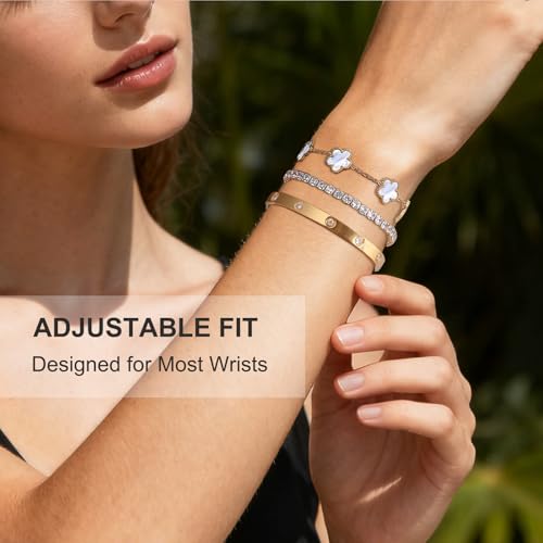 YOUNGGRACE 18K Gold Plated Bracelet Sets for Women - 3PCS Stackable Bracelets Including Bangle, Tennis Chain & Four Leaf Clover Bracelet, Elegant Gold Jewelry Set for Everyday Wear, Gift for Her - Image 4