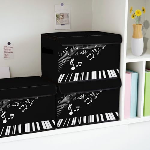 Image of Stackable Storage Bins with Lids,Closet Organizers Fabric Box for Home and Office,Blanket Clothes Organizers,Under Bed Storage Containers 3 Pack