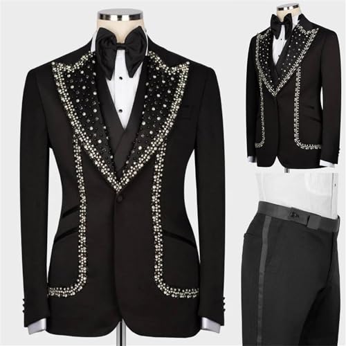 Luxury Mens 2 Pieces Suit Slim Fit Dinner Tuxedo Blazers Pants with Rhinestone for Prom,Party,Wedding2