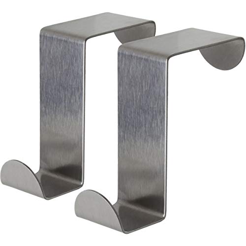igadgitz home U6895 Pack of 2 Stainless Steel Over Door Hooks Reversible Hangers for Cupboard Cabinet Drawer Kitchen Bathroom etc.
