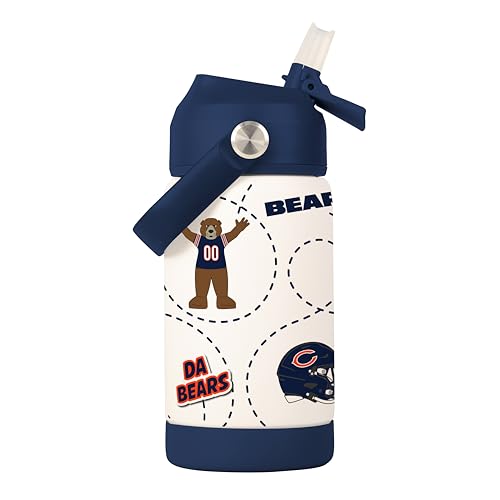FANMATS NFL Chicago Bears Mascot Stainless-Steel Kids Cup — Powder-Coated Steel | 12 Fluid oz | Team Color | Soft Silicone Mouthpiece & Carrying Loop