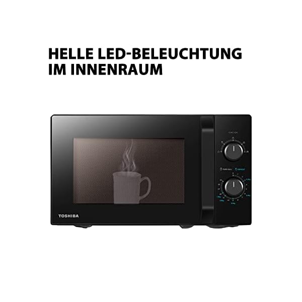 Toshiba MW2-MM20PF(BK) Freistehend Mikrowelle/Solo-Mikrowelle / 20L / 800W / 5 Leistungsstufen mit praktischer Auftaufunktion/LED-Beleuchtung im Innenraum/Schwarz – Bild 6