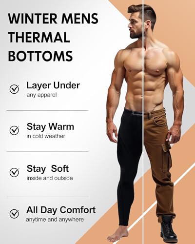 1 2 4 Pack Men's Thermal Pants Long Johns Fleece Lined Compression Athletic Leggings Base Layer Bottoms3