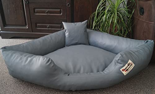 Hundebettenmanufaktur Hundebett Eckbett Hundesofa Schlafplatz Kunstleder Canto (70 cm X 70 cm, grau)