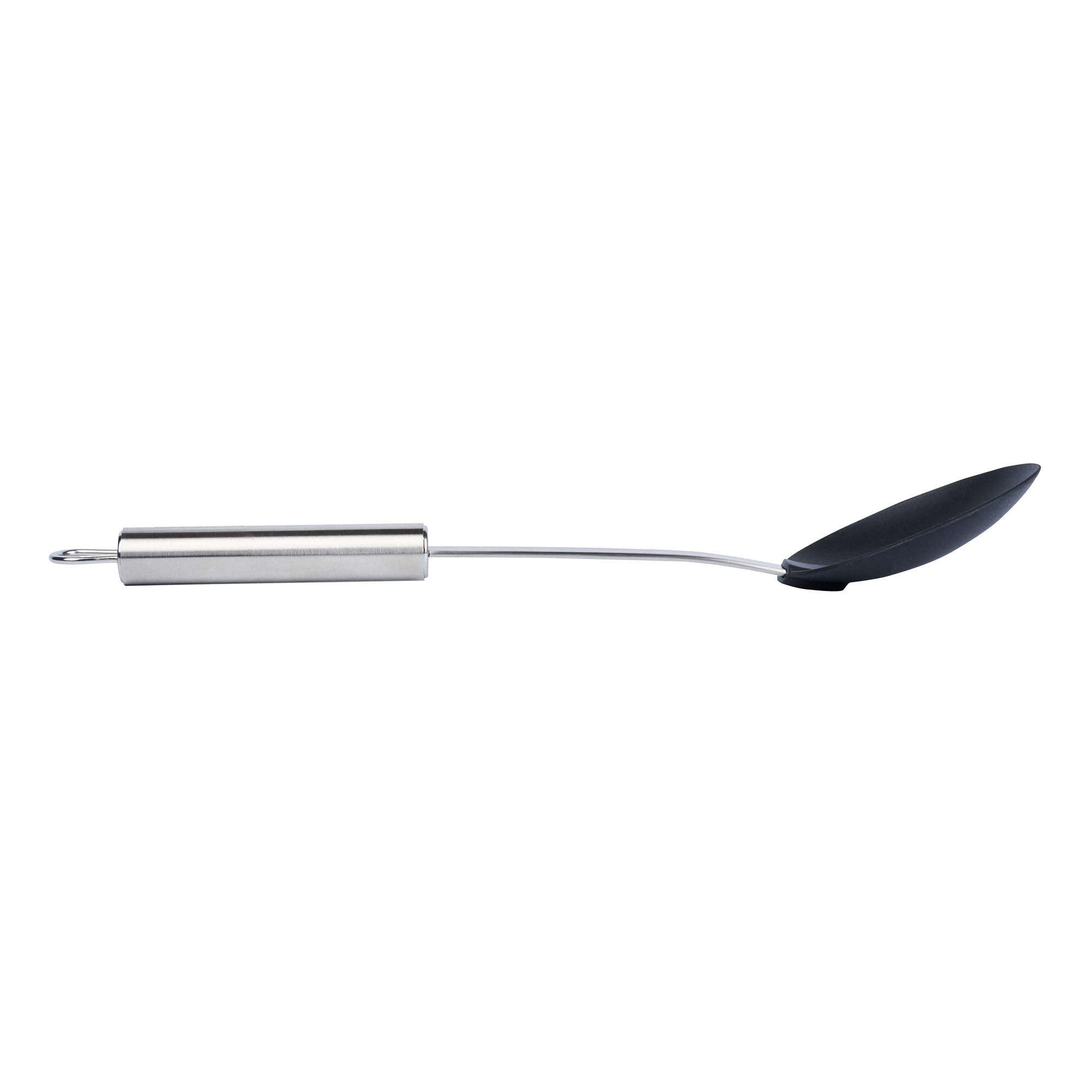 Restaurantware - Cuchara estándar alemana, 1 cuchara de servir sólida de alta resistencia, mango ergonómico de acero inoxidable, lavavajillas, cuchara de servir de nailon negro, para eventos de